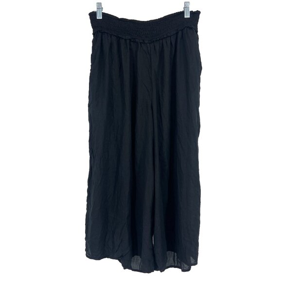 Aritzia Wilfred Women M Wide Leg Pant Crop Gaucho Sheer Pull On La Boheme Black - Picture 1 of 9